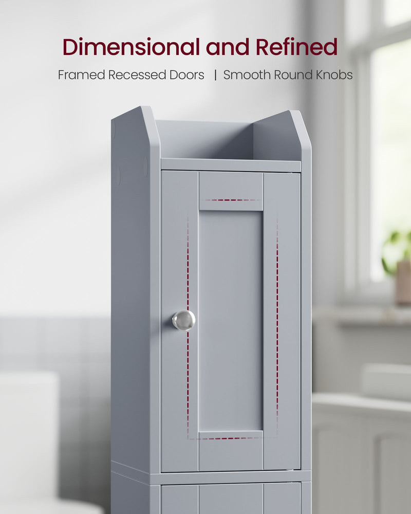 Close-up of the framed recessed door panel with a round knob
