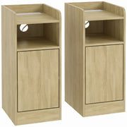 Set of 2 oak slim bedside tables with open shelf and closed cabinet door