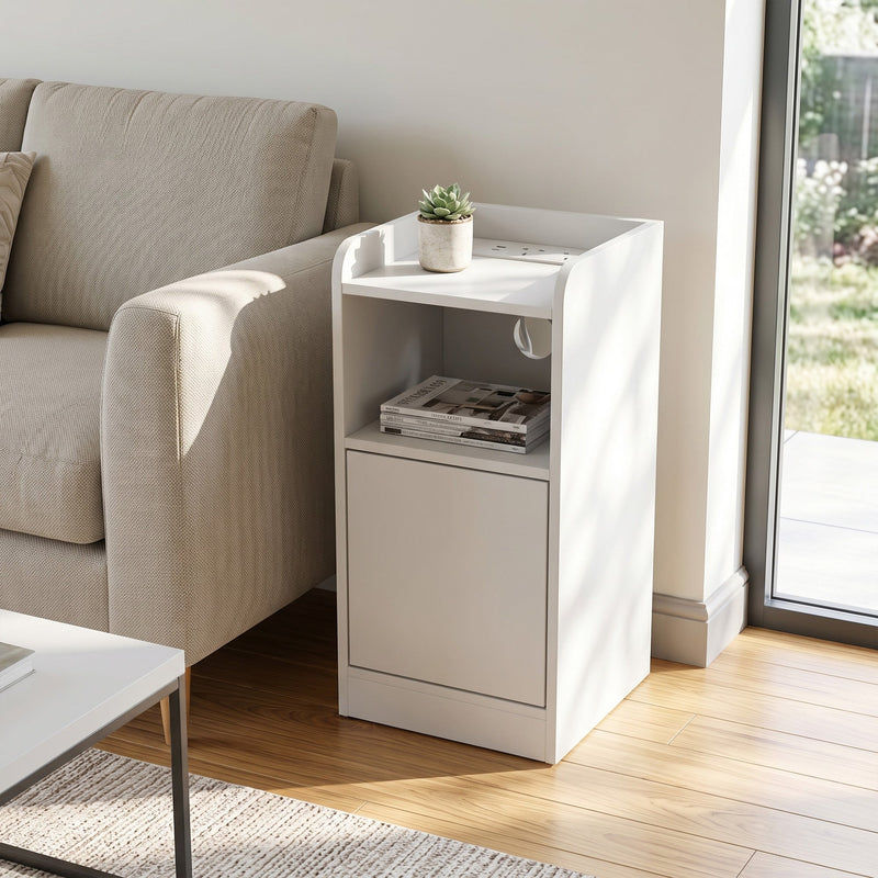 Slim Bedside Table, White