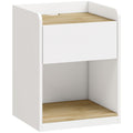 HOMCOM slim white and oak bedside table with drawer and open shelf, studio shot