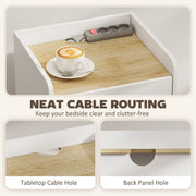 Close-up of the cable holes in the tabletop and back panel for cable routing