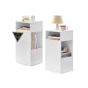 Slim bedside tables set of 2 by Songmics, white, front view showing open shelf and drawer