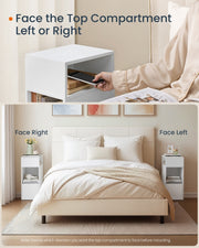 Songmics slim bedside table showing tool-free snap-together assembly