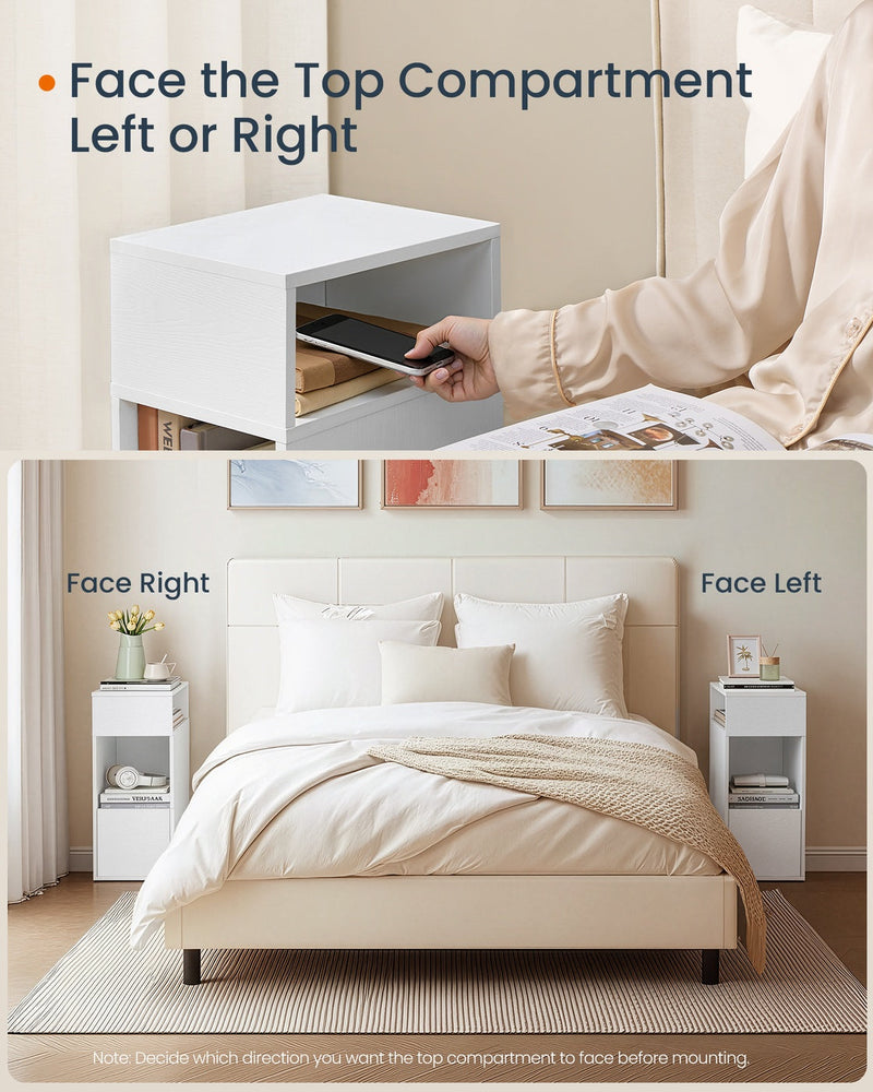 Songmics slim bedside table showing tool-free snap-together assembly