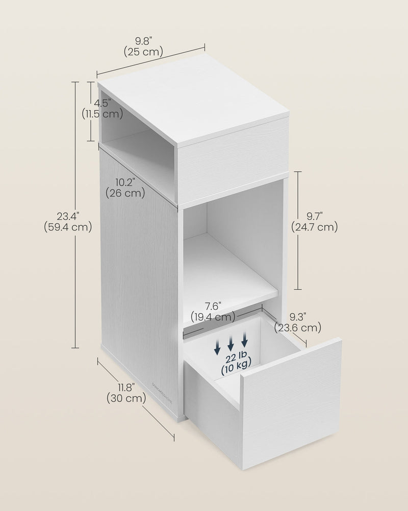 Pair of Songmics slim white bedside tables side by side