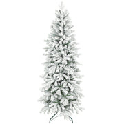 6ft slim green and white flocked pencil Christmas tree on a plain white background