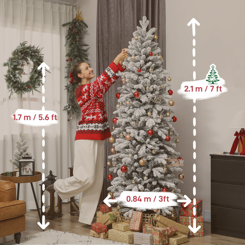 Dimensions diagram for the 7ft slim flocked Christmas tree: 210 cm high and 84 cm wide