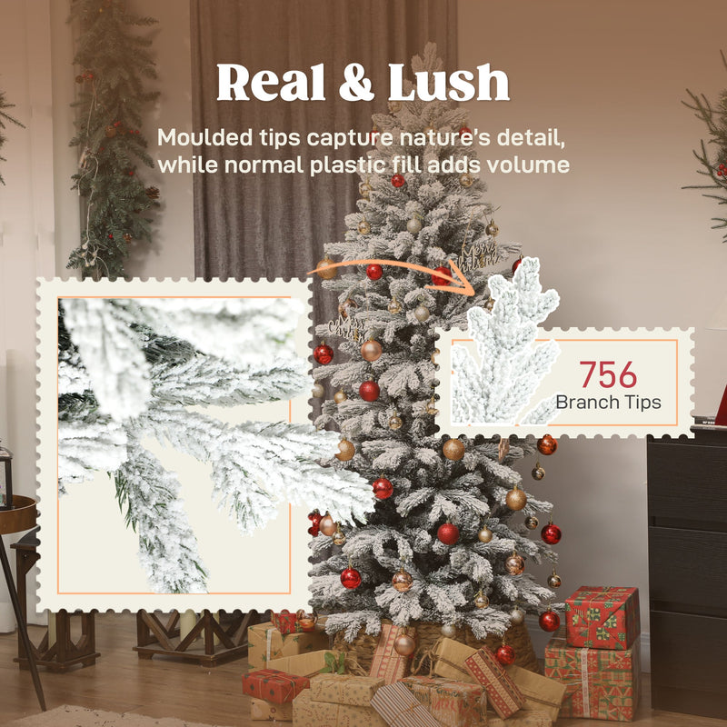 Close-up of moulded flocked tips on the 6ft slim Christmas tree, showing 756 branch tips