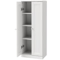 HOMCOM white slim bathroom cabinet, doors open showing four fixed shelves, studio view