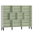Slim hallway bookcase with 10 open cubes, light green, full studio shot