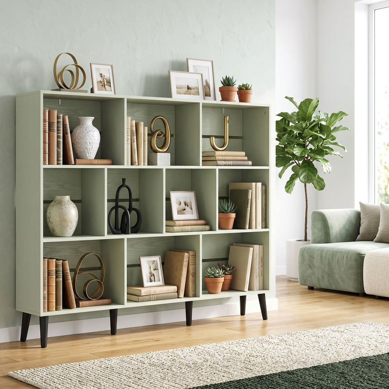 Close-up of the two open cube sizes for books and baskets