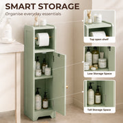 Smart storage panel showing the open top shelf, lower storage and tall storage space