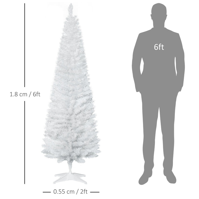Dimensions diagram of the 6ft white pencil tree showing 180 cm height and 55 cm base width