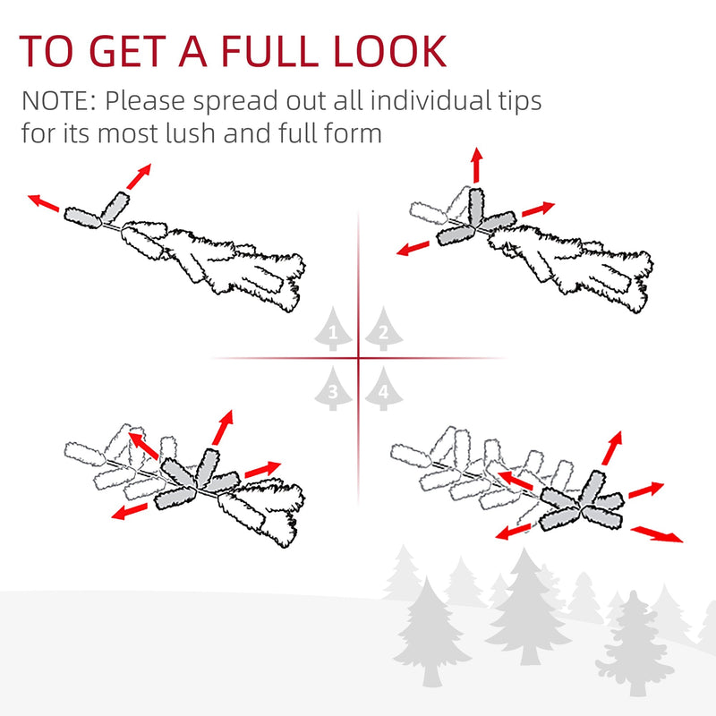 Diagram showing how to spread out the white tree's branch tips for a full look