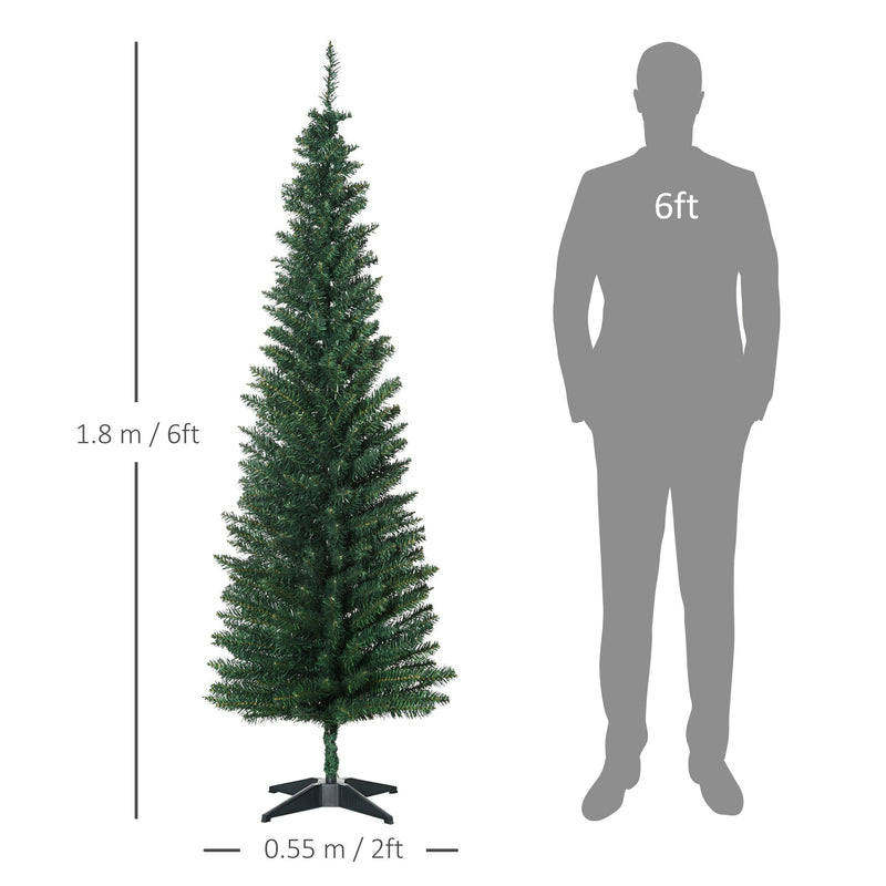 Dimensions diagram of the 6ft green pencil tree showing 180 cm height and 55 cm base width