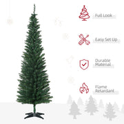 Green pencil Christmas tree with icons for full look, easy set up, durable material and flame retardant