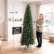 7ft slim Christmas tree dimension diagram showing 2.1 m height and 0.73 m width