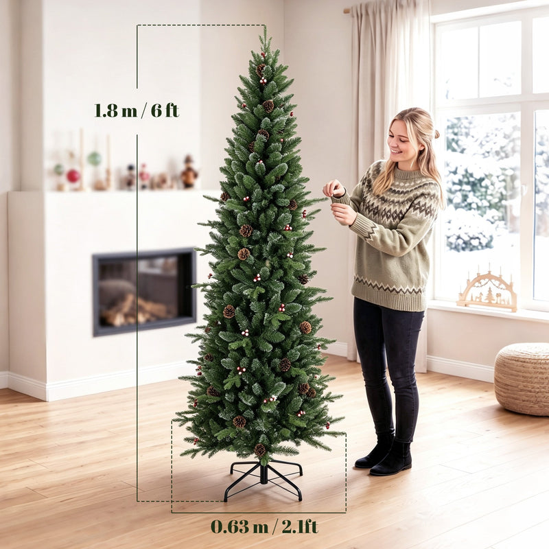 6ft slim Christmas tree dimension diagram showing 1.8 m height and 0.63 m width
