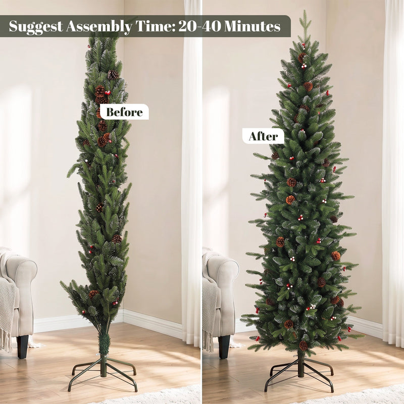 Before and after shaping comparison of the slim Christmas tree branches