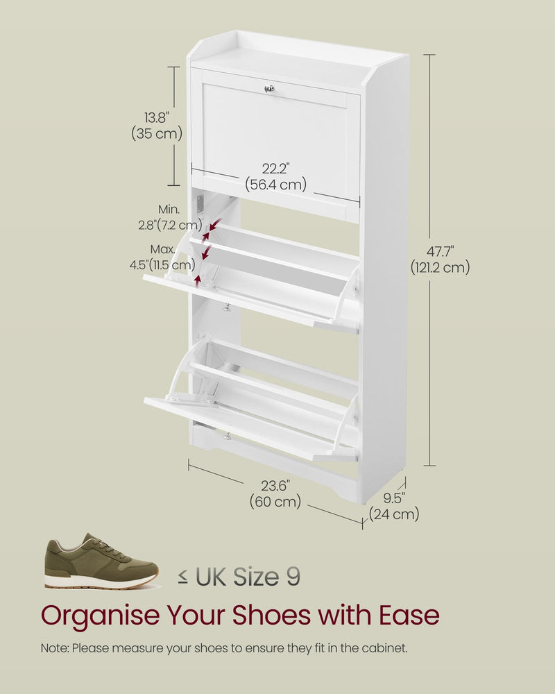 Dimension diagram showing the shoe cabinet at 60 cm wide, 24 cm deep and 121.2 cm high