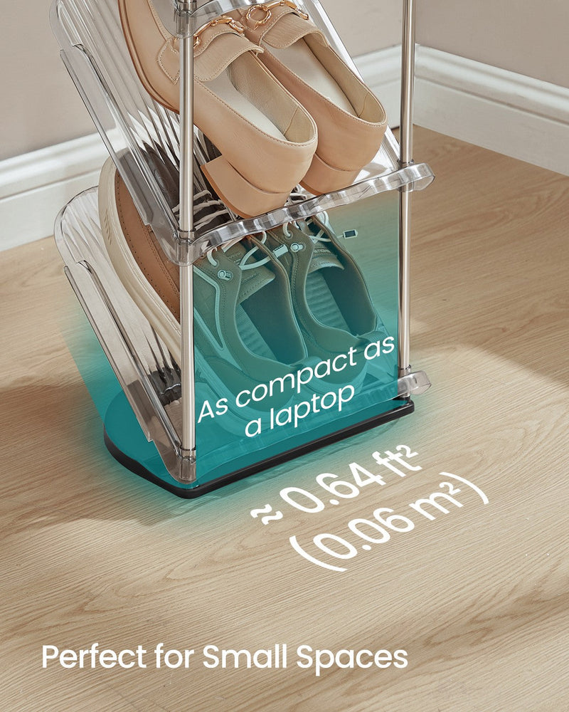 Songmics grey shoe rack shown in a hallway entryway