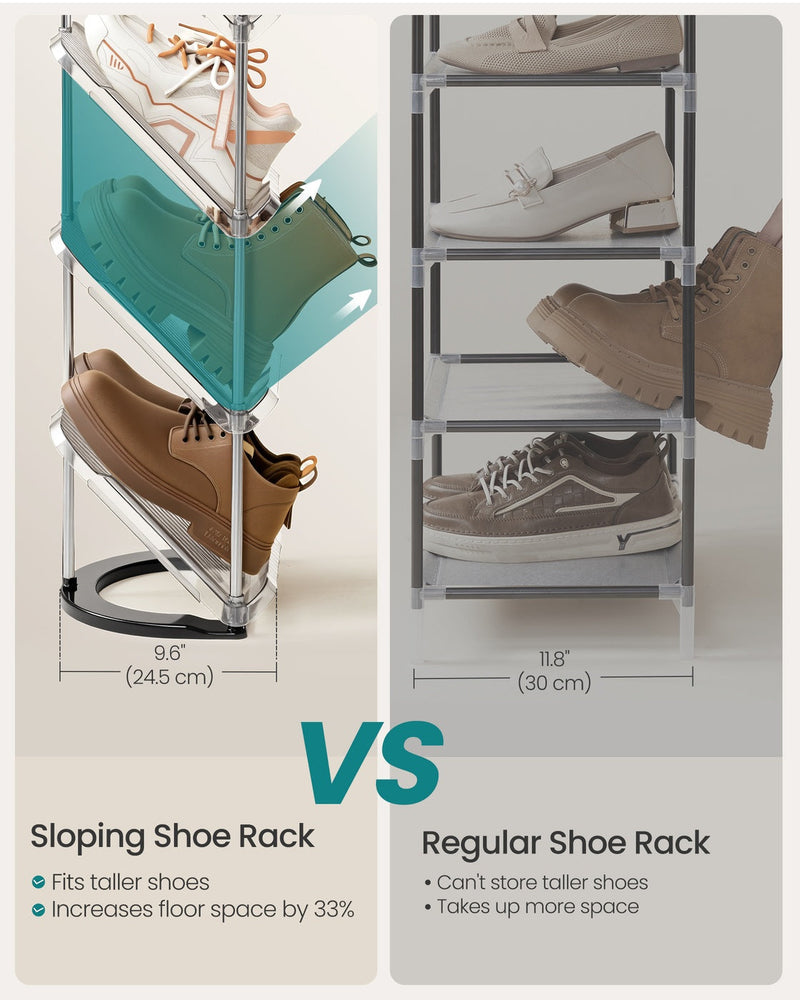 Dimensions diagram of the Songmics slim sloping shoe rack, grey