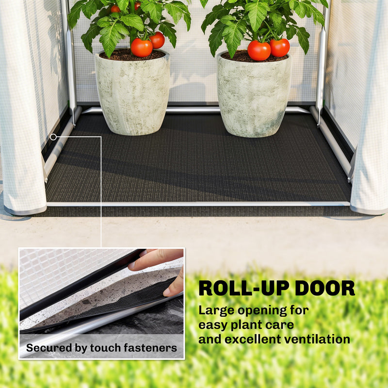 Portable Mini Greenhouse With Roll Up Door Ideal For Small Gardens And Patios White AOSOM