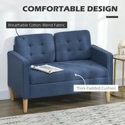 Compact 2 Seater Loveseat Sofa with Hidden Storage and Wood Legs for Small Spaces Blue