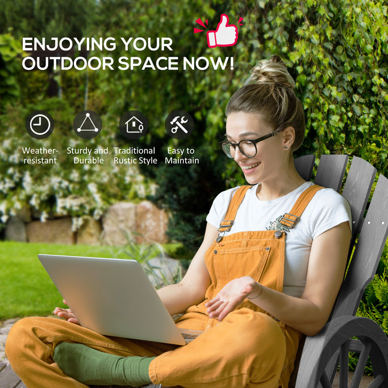 Grey Wooden Adirondack Rocking Chair Reclining Garden Armchair by Outsunny