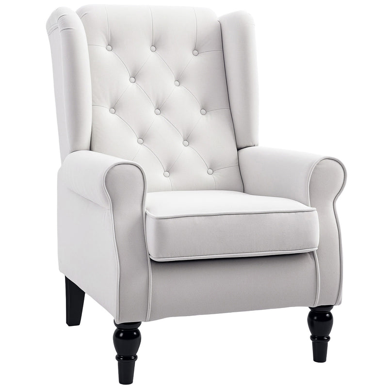 Wingback Accent Chair With Button Tufted Back For Living Room Or Bedroom, Cream White