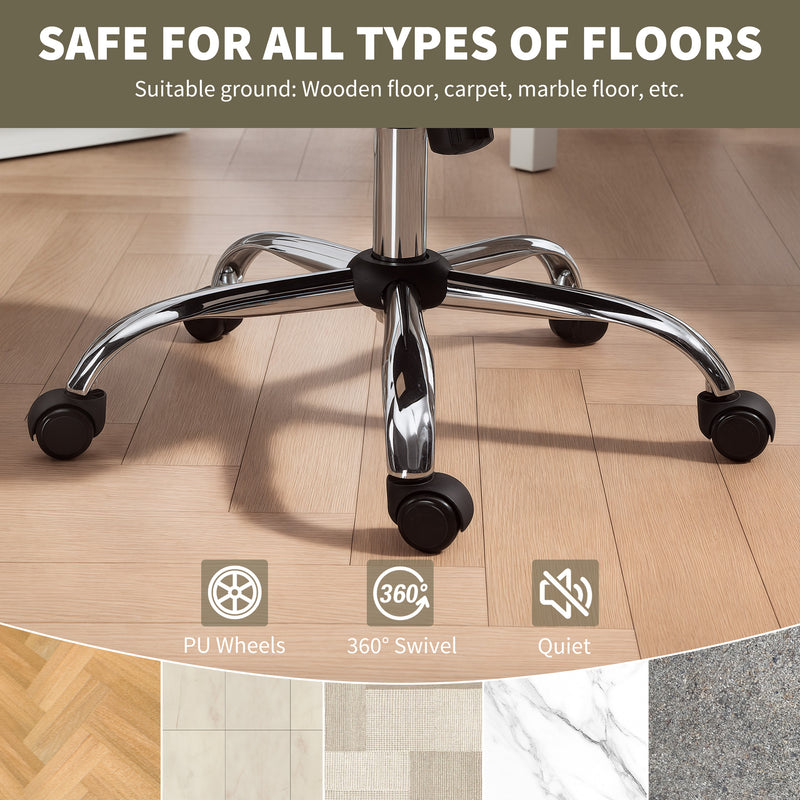 Beige Velvet Office Swivel Chair With Padded Seat And Adjustable Height For Home Desk