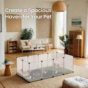 Small animal playpen in a living room setting, lifestyle shot with guinea pigs inside the enclosure