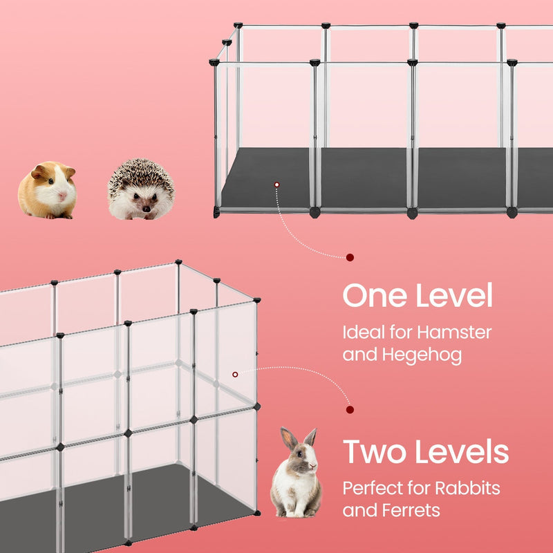 One-level and two-level playpen configuration comparison suitable for hamsters, hedgehogs, rabbits and ferrets