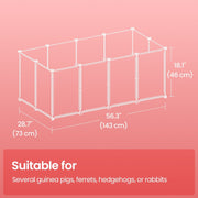 Labelled dimensions diagram showing the cage measuring 143 x 73 x 46 cm