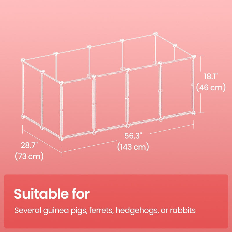 Labelled dimensions diagram showing the cage measuring 143 x 73 x 46 cm