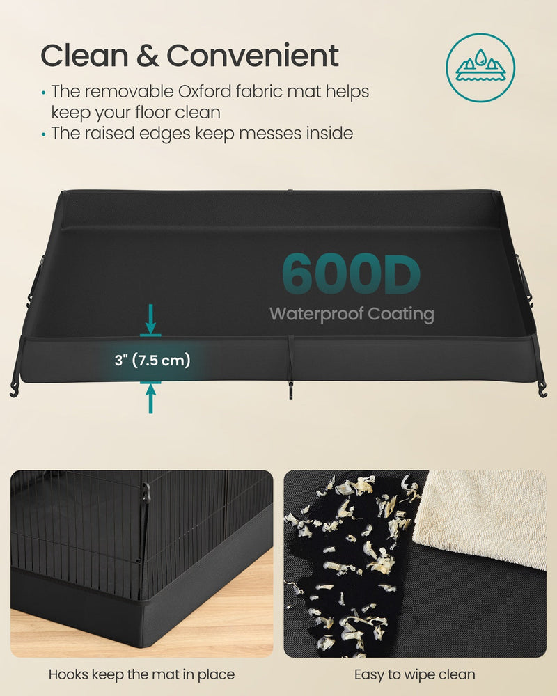 Close-up of the waterproof 600D Oxford mat with a 7.5cm raised edge on the lower tier floor.