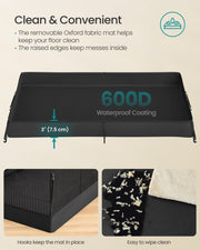 Removable black Oxford fabric mat with 7.5 cm raised edges, waterproof coating and hooks