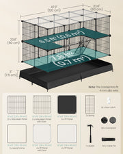 Dimensions diagram showing 120 x 60 x 60 cm, floor areas and a list of panels and parts included