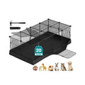 Studio shot of the 20-panel SONGMICS small animal playpen with a mallet, cable ties and species icons for rabbits and guinea pigs.