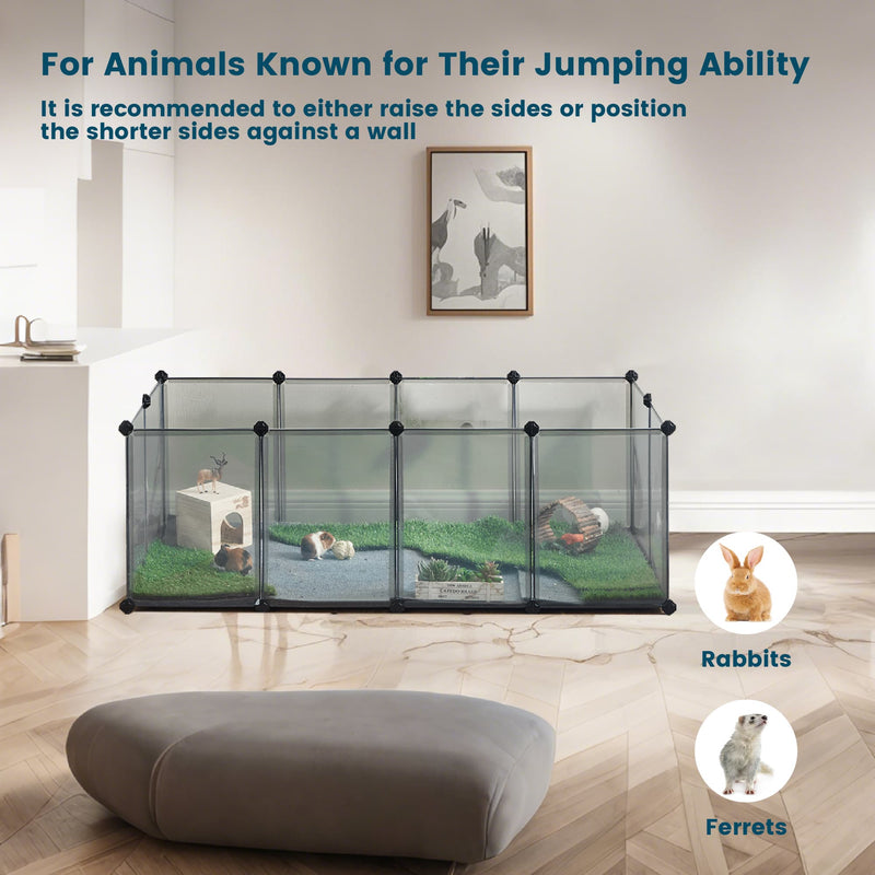 Songmics grey small animal playpen with solid floor set up indoors