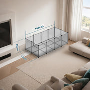 Small animal playpen shown assembled in a living room lifestyle setting