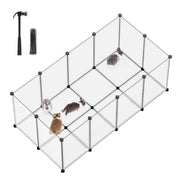 White Songmics small animal playpen with clear floor panels, shown with the rubber mallet and cable ties