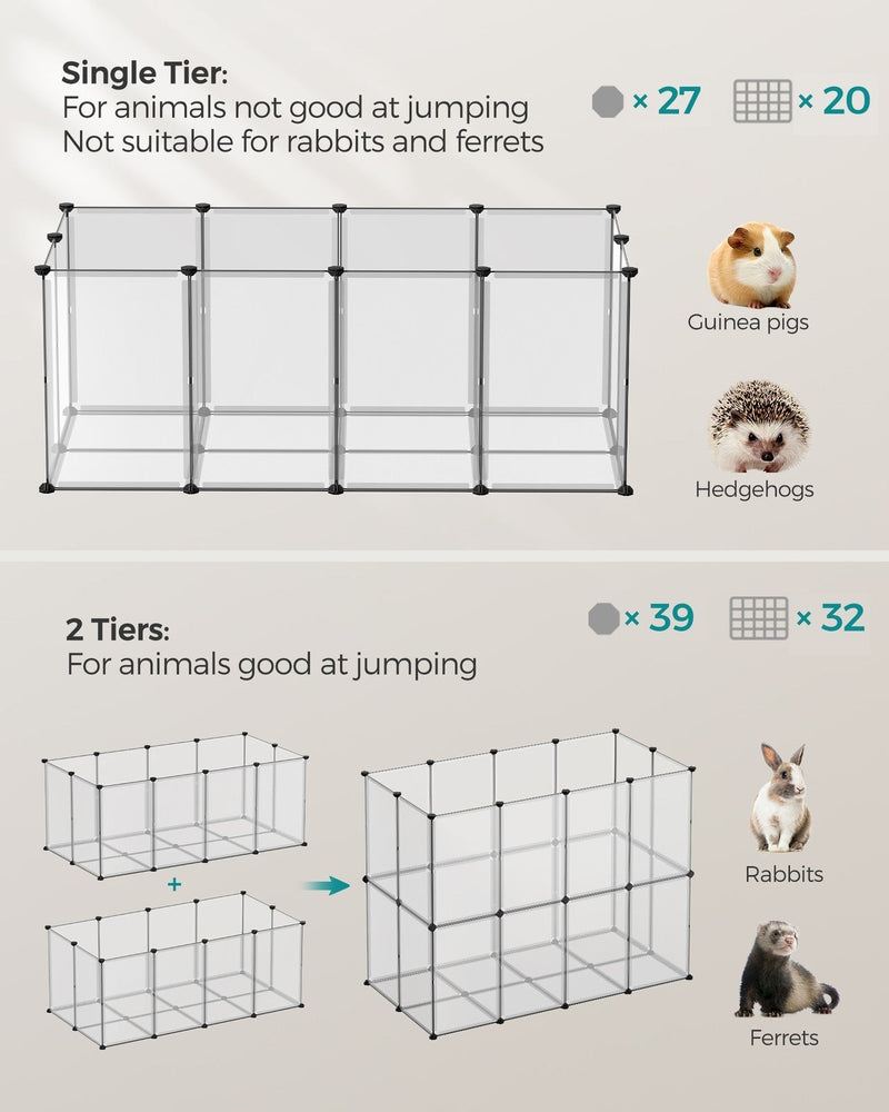 Chart comparing single tier and two tier playpen builds with their panel and connector counts