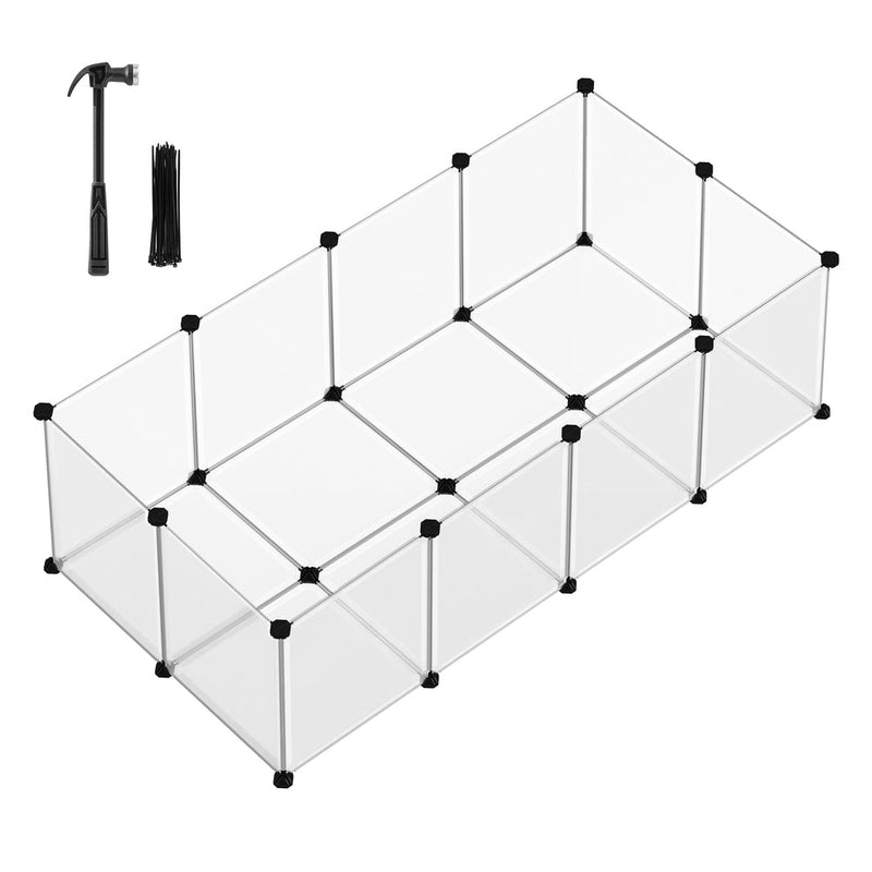 White 20-panel small animals playpen with floor built as a rectangle, with hammer and cable ties