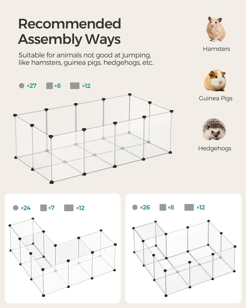 Recommended assembly layouts for hamsters, guinea pigs and hedgehogs using the 20 panels