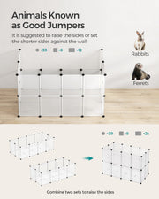 Raised-side layouts for rabbits and ferrets, and two sets joined into one taller pen