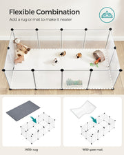 Small animals playpen with guinea pigs inside, shown fitted with a grey rug and with a pee mat