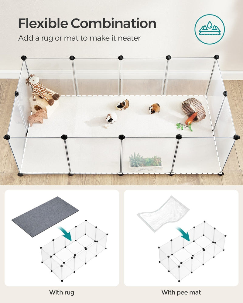 Small animals playpen with guinea pigs inside, shown fitted with a grey rug and with a pee mat