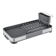 Songmics small dish drying rack in silver and grey with wire plate slots and a removable utensil holder