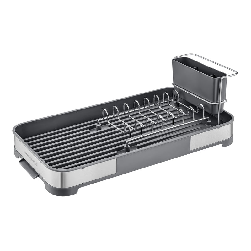 Songmics small dish drying rack in silver and grey with wire plate slots and a removable utensil holder